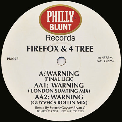 Firefox & 4 Tree* : Warning (Remixes) (12")