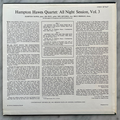 Hampton Hawes Quartet : All Night Session, Vol. 3 (LP, Album, RP)