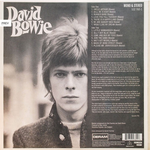 David Bowie : David Bowie (LP, Album, Mono, RE, RM, 180 + LP, Album, RE, RM, )