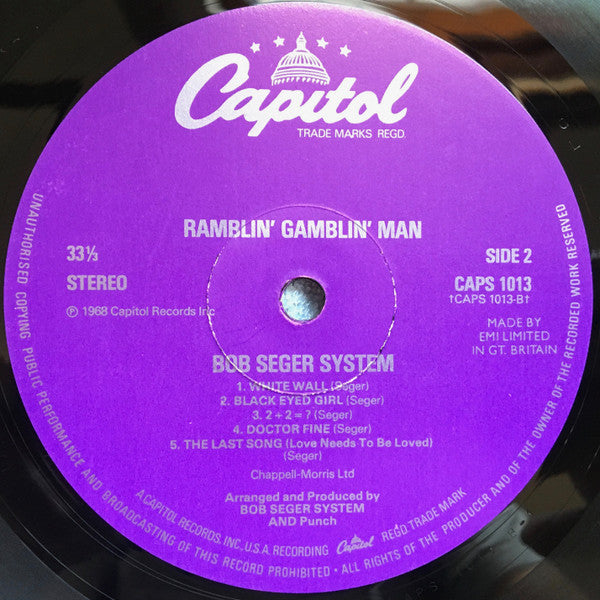 The Bob Seger System* : Ramblin' Gamblin' Man (LP, Album, RE)