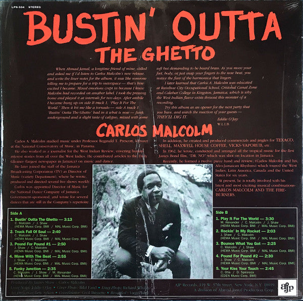 Carlos Malcolm : Bustin' Outta The Ghetto (LP, Album, RE)