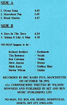 No-Man : Hit The North, Session Recording 7/10/92 (Cass)