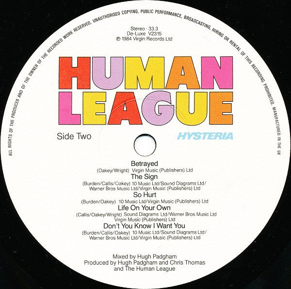 Human League* : Hysteria (LP, Album, Gat)