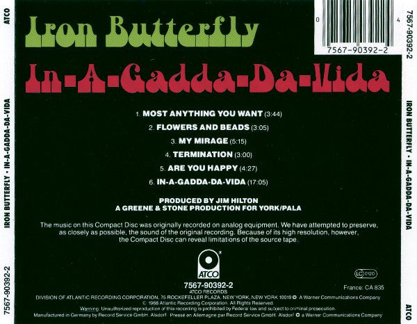 Iron Butterfly : In-A-Gadda-Da-Vida (CD, Album, RE)