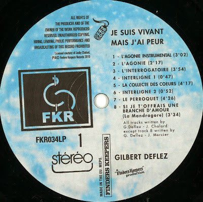Gilbert Deflez : Je Suis Vivant, Mais J'Ai Peur (LP, Album, RE, Gat)