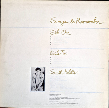 Scritti Politti : Songs To Remember (LP, Album, PRS)