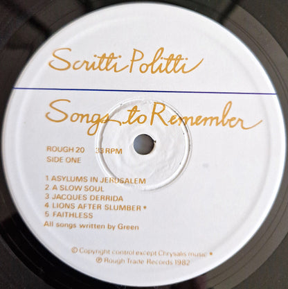 Scritti Politti : Songs To Remember (LP, Album, PRS)