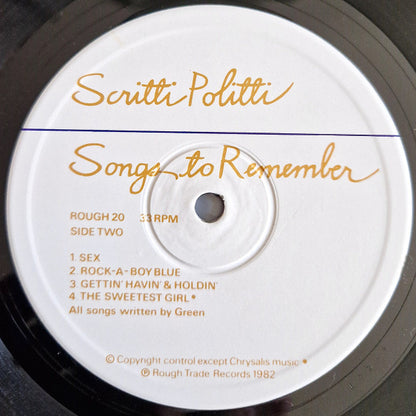 Scritti Politti : Songs To Remember (LP, Album, PRS)