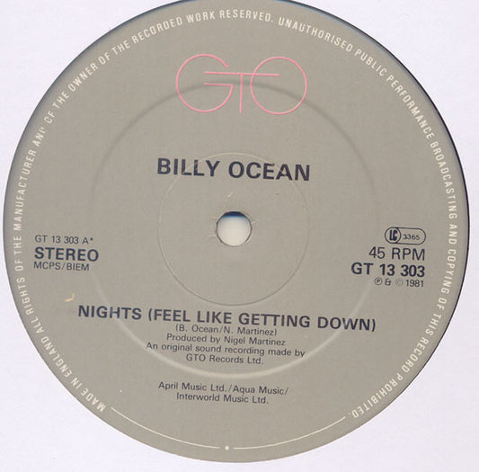 Billy Ocean : Nights (Feel Like Getting Down) (12")