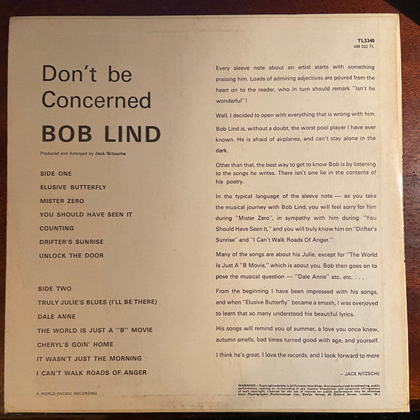 Bob Lind : Don't Be Concerned (LP, Mono)