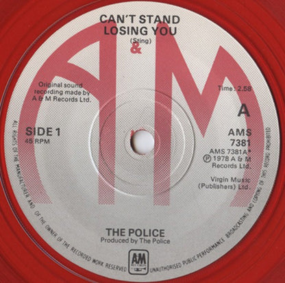 The Police : Can't Stand Losing You (7", RE, Red)