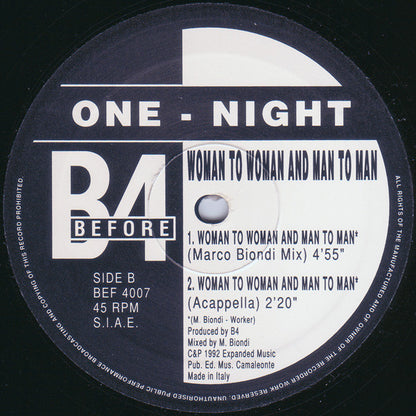 One Night : Woman To Woman And Man To Man (12")