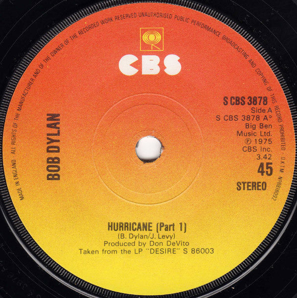 Bob Dylan : Hurricane (Part 1) (7", Single)