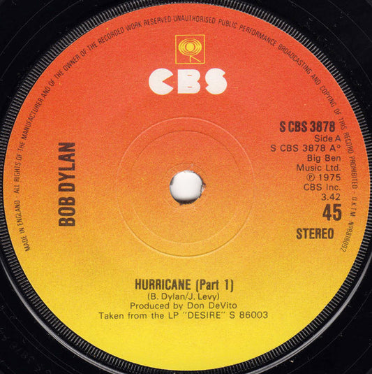 Bob Dylan : Hurricane (Part 1) (7", Single)