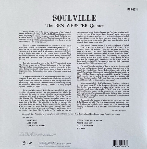 The Ben Webster Quintet : Soulville (LP, Album, Mono, RE, 180)