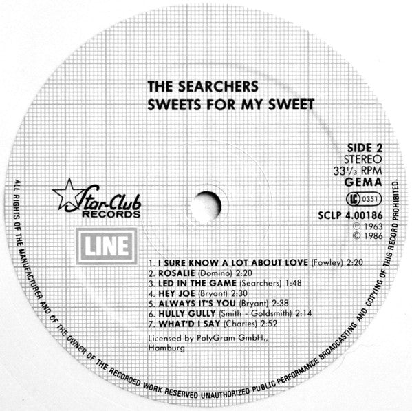 The Searchers : "Sweets For My Sweet" - The Searchers At The Star-Club Hamburg (Live Recording) (LP, Album, Num, RE, Whi)