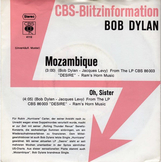 Bob Dylan : Mozambique (7", Single, Promo)