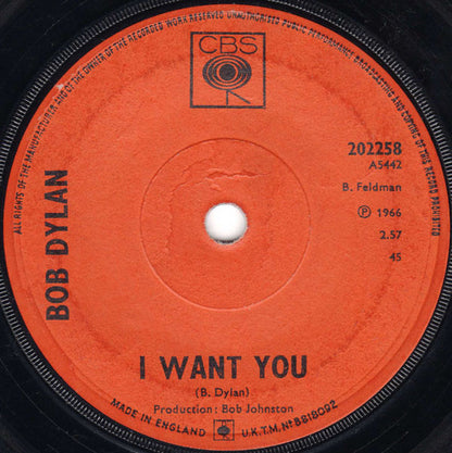 Bob Dylan : I Want You (7", Single, Sol)