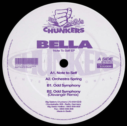 Bella (62) : Note To Self EP (12", EP)