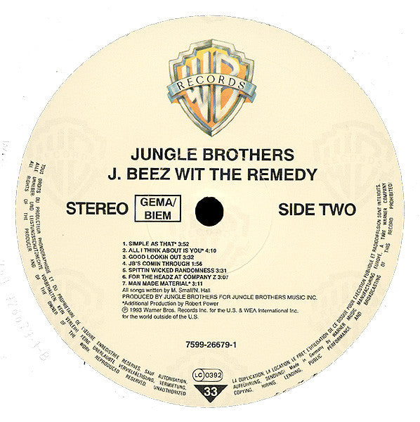 Jungle Brothers : J. Beez Wit The Remedy (LP, Album)