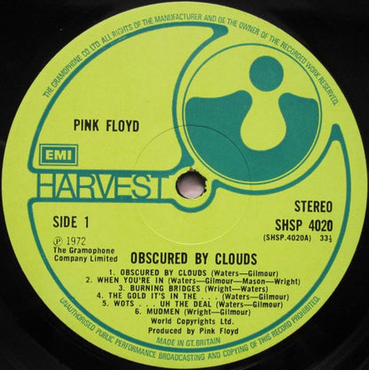 Pink Floyd : Obscured By Clouds (LP, Album, Fir)