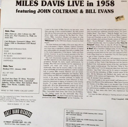 Miles Davis Featuring John Coltrane & Bill Evans : Miles Davis Live In 1958 (LP, Mono)