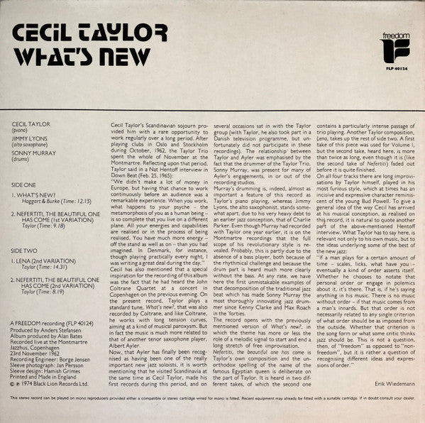 Cecil Taylor : What's New (LP, Album, RE)