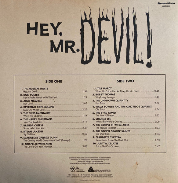 Various : Hey, Mr Devil!: Apocalyptic Gospel And Rapture Rockabilly From Private Press Prophets (1962-1986) (LP, Comp, Mono, Ltd, M/Print, RM, Whi)