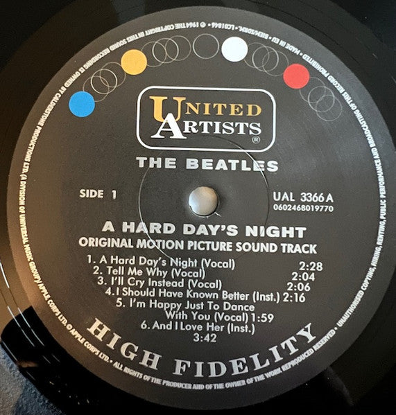 The Beatles : A Hard Day's Night (Original Motion Picture Sound Track) (LP, Album, Mono, RE)