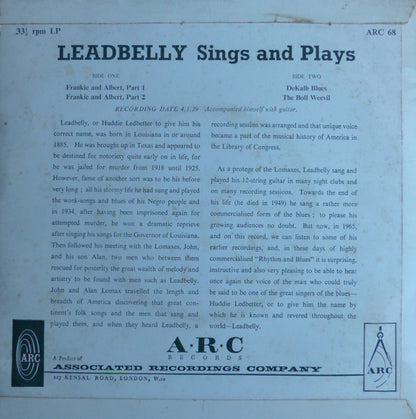 Leadbelly : Sings And Plays (7", EP)