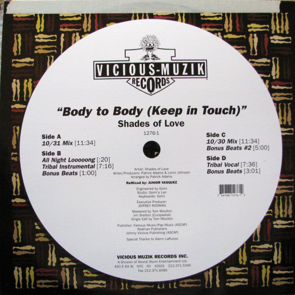 Shades Of Love : Body To Body (Keep In Touch) (The Junior Vasquez Remixes) (2x12")