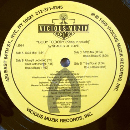 Shades Of Love : Body To Body (Keep In Touch) (The Junior Vasquez Remixes) (2x12")