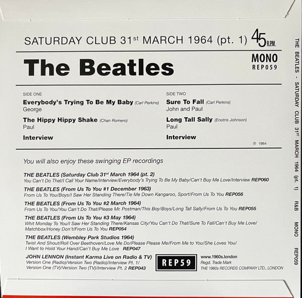 The Beatles : Saturday Club 31st March 1964 (Pt. 1) (7", EP, Mono, Unofficial)