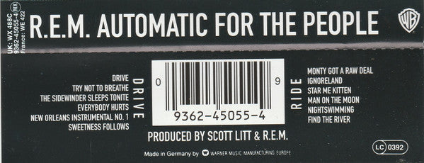 R.E.M. : Automatic For The People (Cass, Album, Yel)