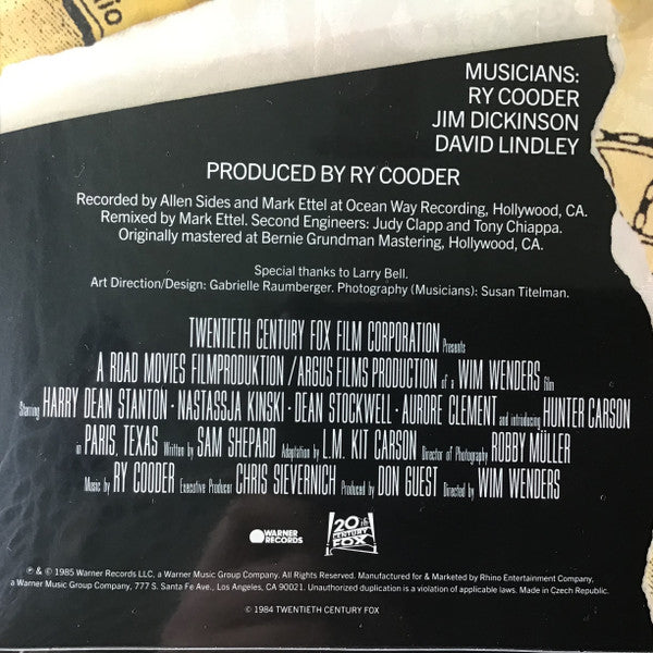 Ry Cooder : Paris, Texas (Original Motion Picture Soundtrack) (LP, Album, RE, Red)