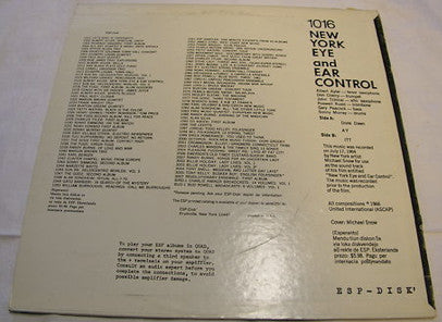 Albert Ayler, Don Cherry, John Tchicai, Roswell Rudd, Gary Peacock, Sonny Murray* : New York Eye And Ear Control (LP, Album, RE)