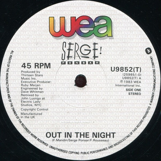 Serge Ponsar : Out In The Night (12", Single)