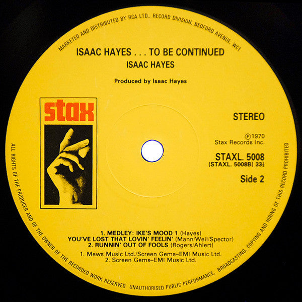 Isaac Hayes : ...To Be Continued (LP, Album, RE)