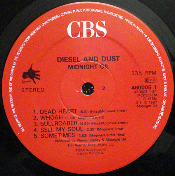 Midnight Oil : Diesel And Dust (LP, Album, Red)