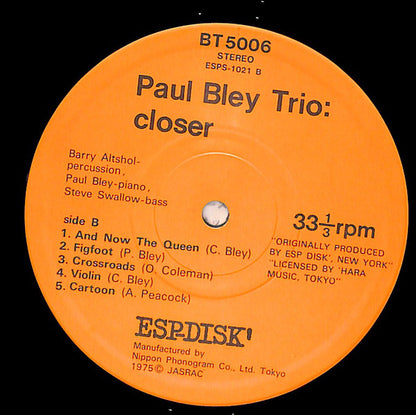 Paul Bley Trio : Closer (LP, Album, RE)