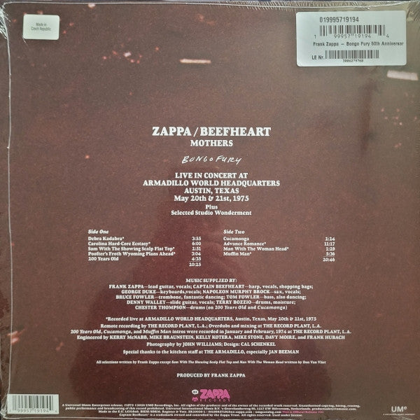 Frank Zappa / Captain Beefheart / The Mothers : Bongo Fury (50th Anniversary Edition) (LP, Album, RE, RM, Ora)
