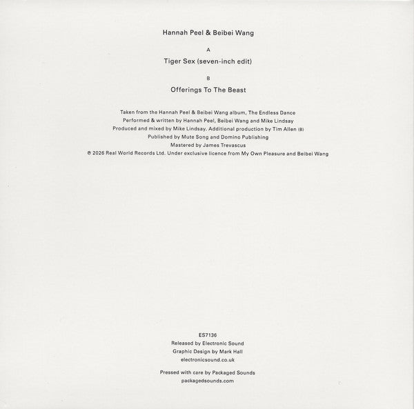Hannah Peel & Beibei Wang : Tiger Sex (7", Single, Ltd, Ora)