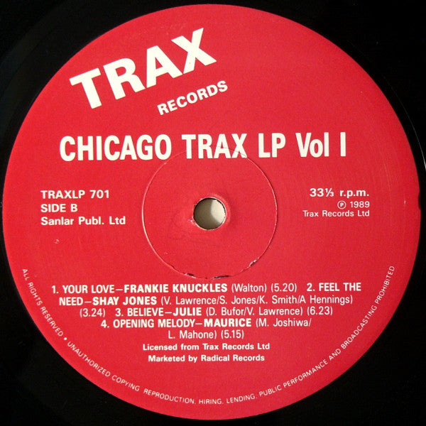 Various : Chicago Trax LP Vol 1 (LP, Comp, Ltd)