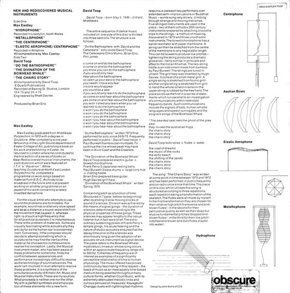 David Toop / Max Eastley : New And Rediscovered Musical Instruments (LP, RE)