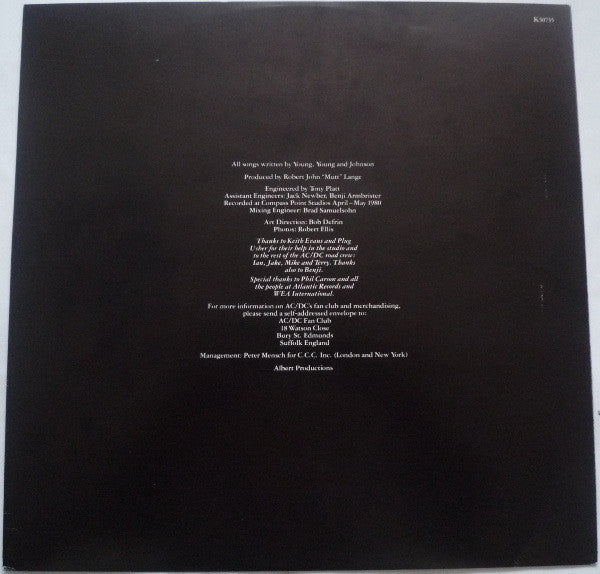 AC/DC : Back In Black (LP, Album)