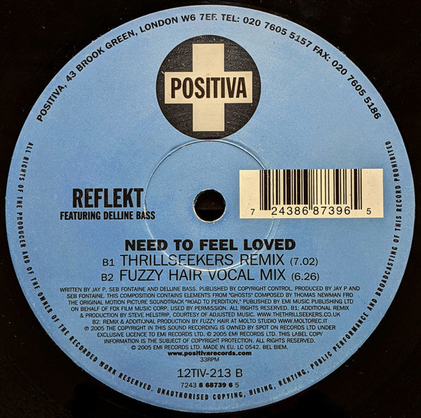 Reflekt Featuring Delline Bass : Need To Feel Loved (12", Single)
