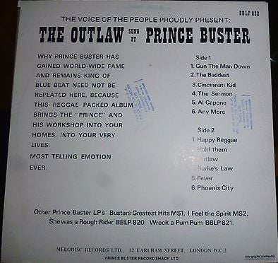 Prince Buster : The Outlaw (LP, Album, RP)