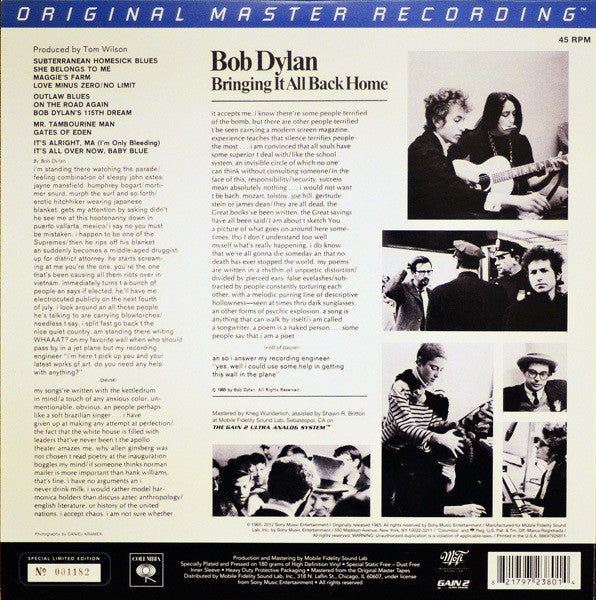 Bob Dylan : Bringing It All Back Home (2xLP, Album, Ltd, Num, RE, RM, 180)