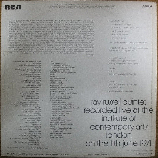 Ray Russell : Live At The I.C.A. (LP, Album)