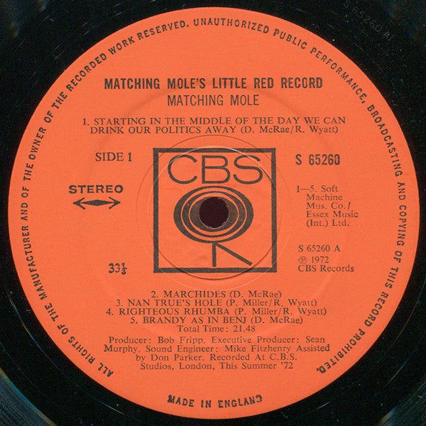 Matching Mole : Matching Mole's Little Red Record (LP, Album)